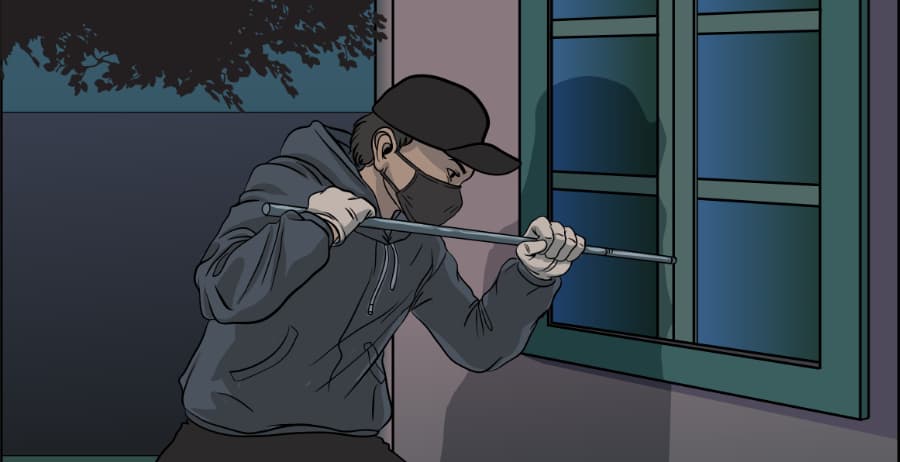 Illustration of burglar forcing entry through a window in San Diego